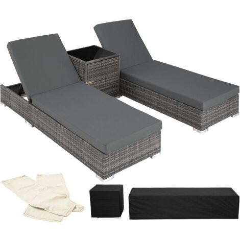 Bain de soleil duo 5 positions avec 2 sets de housses + housse de protection gris (1/4)