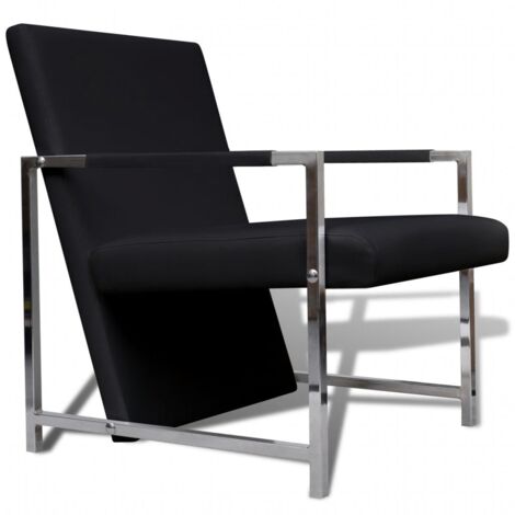 Fauteuil chaise siège lounge design club sofa salon avec pieds chromés synthétique noir (1/5)