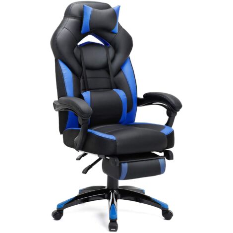 Fauteuil gamer ergonomique chaise gaming fauteuil de bureau avec repose-pieds télescopique appui-tête réglable support lombaire capacité de charge 150 kg lbeu et noir
