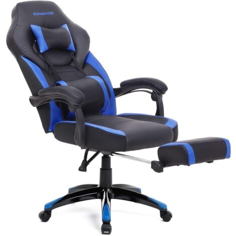 Fauteuil gamer ergonomique chaise gaming fauteuil de bureau avec repose-pieds télescopique appui-tête réglable support lombaire capacité de charge 150 kg lbeu et noir