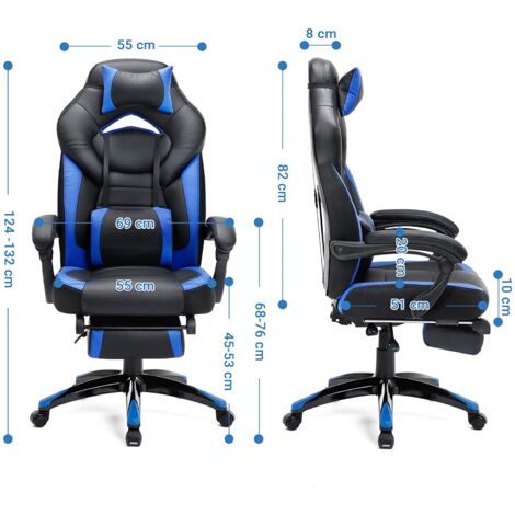 Fauteuil gamer ergonomique chaise gaming fauteuil de bureau avec repose-pieds télescopique appui-tête réglable support lombaire capacité de charge 150 kg lbeu et noir