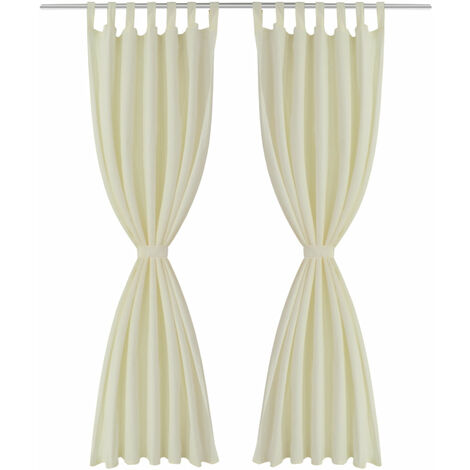 Lot de 2 rideaux à passant micro satin crème 140 x 245 cm décoration fenêtres (1/4)