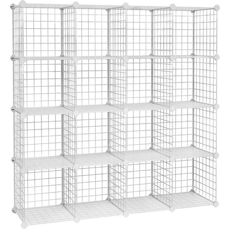Armoire de rangement étagère panneaux en treillis 4 niveaux 4 rangs grande capacité maillet en caoutchouc offert dimensions 123 x 31 x 123 cm (l x l x h) blanc (1/3)