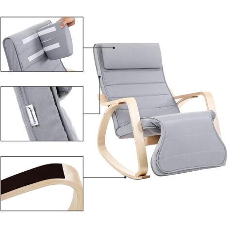 Fauteuil à Bascule Avec Repose-pieds Réglable - Rembourrage épais Et Appui-tête - Pour Chambre Bébé Ou Salon - Blanc - 8