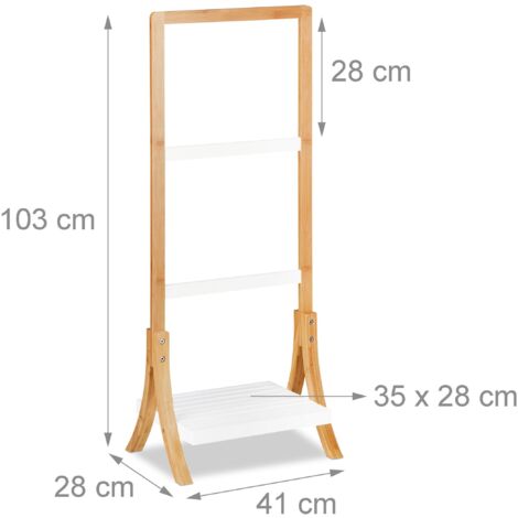 Porte pied rangement support pour serviettes de bain 3 barres 103 cm bambou (1/3)