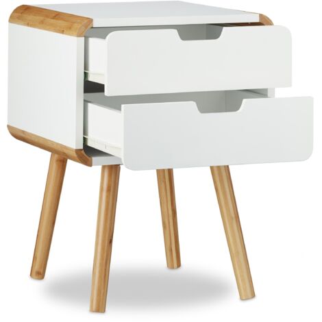 Table chevet 2 tiroirs table console MDF blanc (1/4)