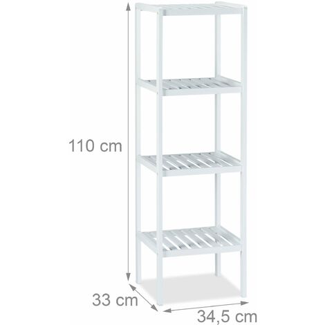 Étagère de salle de bain bambou 4 étages blanc