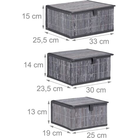 Set de 3 paniers corbeille de rangement décoration en bambou gris (1/4)