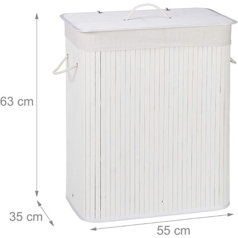 Panier corbeille à linge 2 compartiments avec sac 95 litres bambou blanc (1/5)