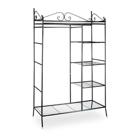 Helloshop26 – Penderie portant en métal noir 172 cm – Housse en tissu lavable – Tringle, support à chaussures et porte-chapeaux – Compartiments 40 x 45 cm (1/3)