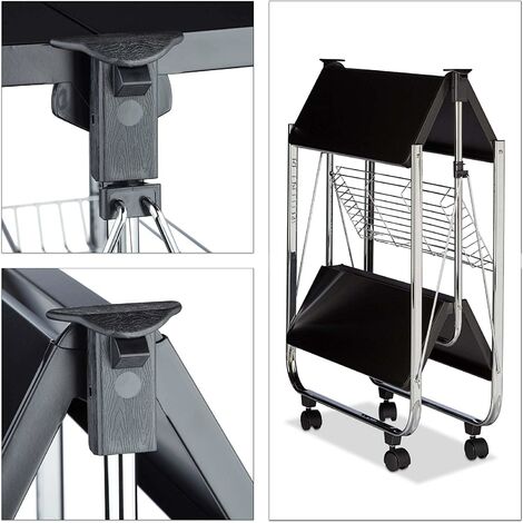 Chariot De Cuisine Pliable BAUHAUS – 2 Plateaux – Structure Noire – 4 Positions – Don Hierro