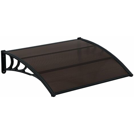 Helloshop26 – Marquise d'entrée 120 x 100 cm – Protection intempéries ABS et polycarbonate – Bordure aluminium noir marron – Montage facile (1/4)