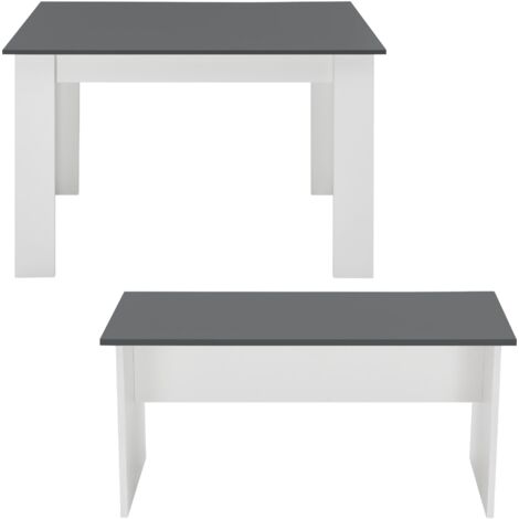 en.casa] Lot de Table et 2 Bancs Design Ensemble de Meubles de Salle à Manger Stylé pour 4 Personnes Panneau de Particules Mélaminé 110 x 70 x 73 cm Blanc Gris