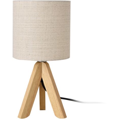 Lampe de bureau table liseuse trépied bois lin 37,5 cm beige bois naturel