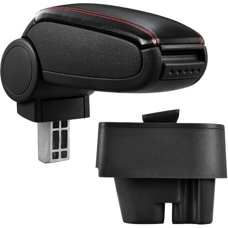 Accoudoir central pour PEUGEOT 207, 207 SW, 207 CC - avec compartiment - rembourré - cuir-synthétique - noir avec des coutures rouges (1/5)
