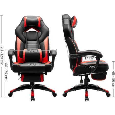 Fauteuil gamer ergonomique chaise gaming fauteuil de bureau avec repose pieds télescopique appui tête réglable support lombaire capacité de charge 150 kg rouge et noir