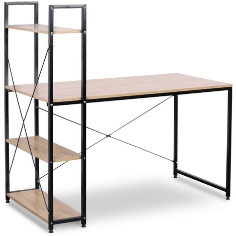 Bureau d'ordinateur 4 étagères pour bureau à domicile chêne noir