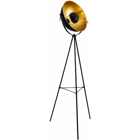 Lampadaire trépied moderne lampe sur pied design E27 métal hauteur 158 cm noir laiton