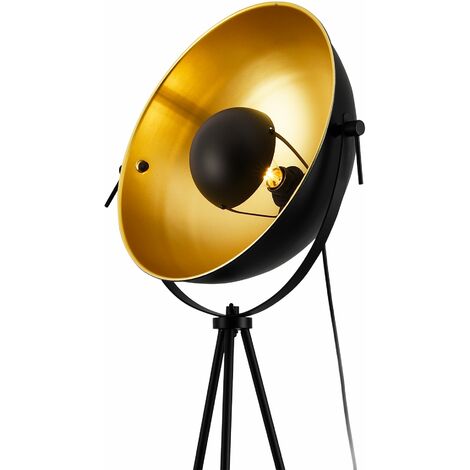 Lampadaire trépied moderne lampe sur pied design E27 métal hauteur 158 cm noir laiton
