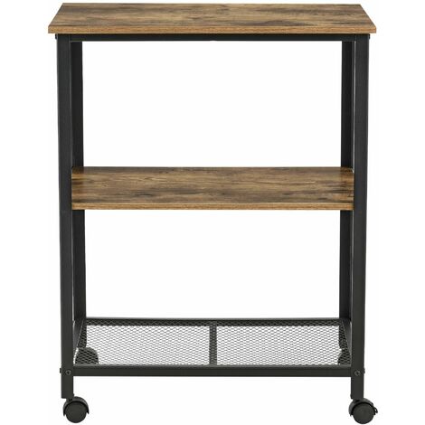 Chariot de service de cuisine chariot roulant desserte roulettes verrouillables métal plastique 76,5 x 60 x 40 cm bois foncé noir