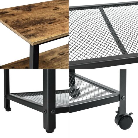 Chariot de service de cuisine chariot roulant desserte roulettes verrouillables métal plastique 76,5 x 60 x 40 cm bois foncé noir