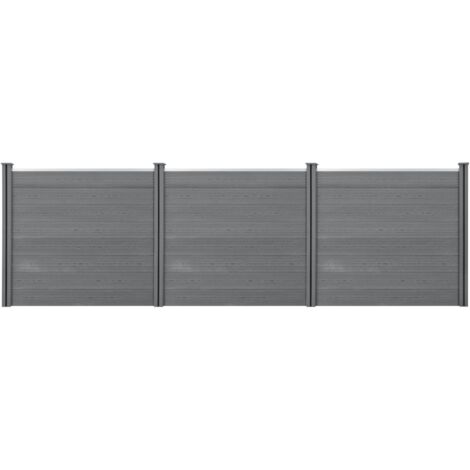 Helloshop26 – Lot de 24 clôtures brise-vue en bois composite WPC 165x466cm – 4 poteaux en acier – Couleur gris pour protection visuelle