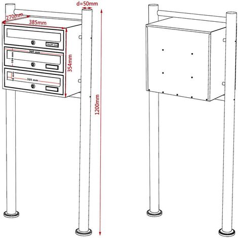 Bloc De 3 Boîtes Aux Lettres Superposées Sur Pied - Acier, 3 Compartiments, Marque WilTec