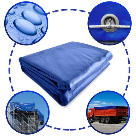 Bâche de protection imperméable résistante aux intempéries polyester revêtu  de pvc 650 g m² couverture étanche d'extérieur camion meuble de jardin bois  2x3 m bleu