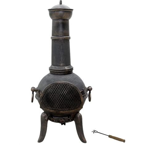 Cheminée D'Extérieur En Fonte 108 Cm - Brasero De Jardin Avec Grille Et Tisonnier - Design Vintage Pour Terrasse