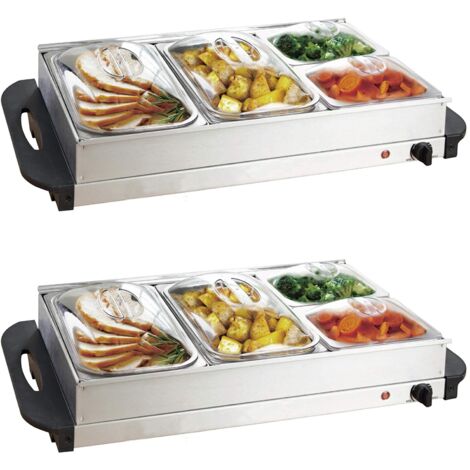 Chauffe-plats Rectangulaire Inox 6 Litres - Pour Buffets Et Réceptions - Couvercles Inclus - 3