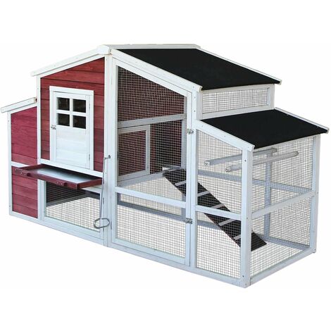 Poulailler XXL avec espaces extérieurs abri plus large toit tar 200 cm (1/4)