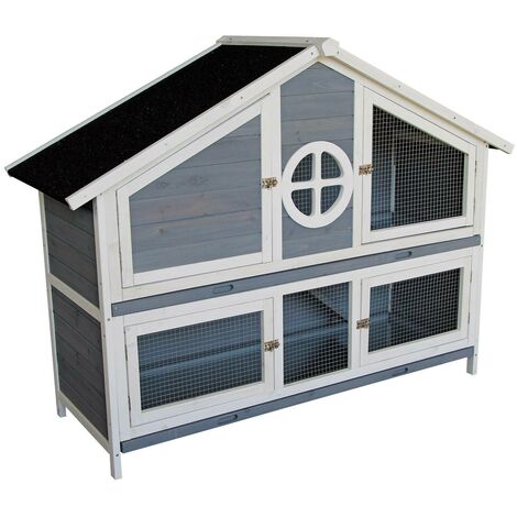 Clapier lapin villa cage rongeurs enclos 133 cm cochon d’inde abri petits animaux luxe gris (1/4)