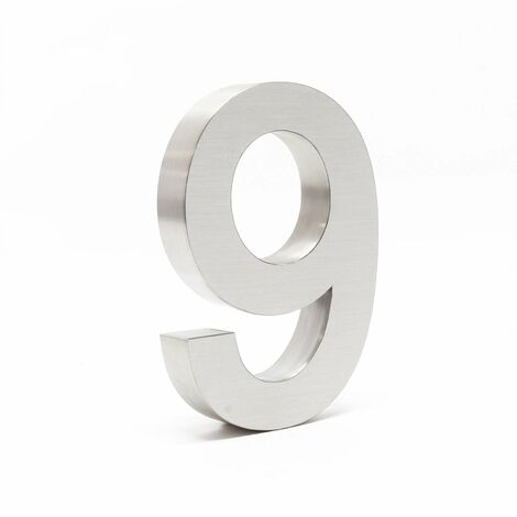 Plaque numéro de maison "9" acier fin 20 cm arial 3D matériel de montage (1/5)