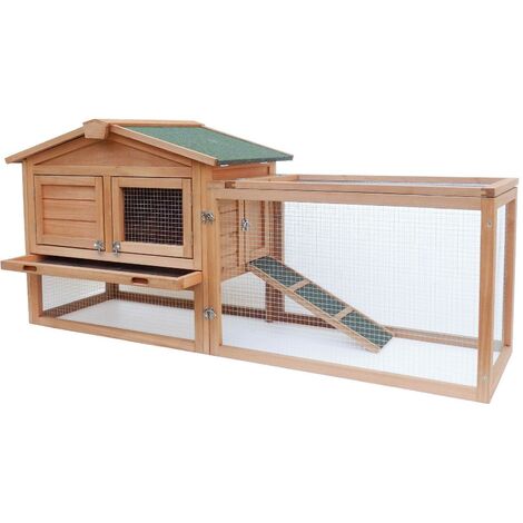 Clapier à lapin rongeurs XXL espaces extérieur grand abri 156 cm bois d'épicéa (1/5)