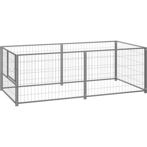 Chenil extérieur cage enclos parc animaux chien argenté 200 x 100 x 70 cm acier