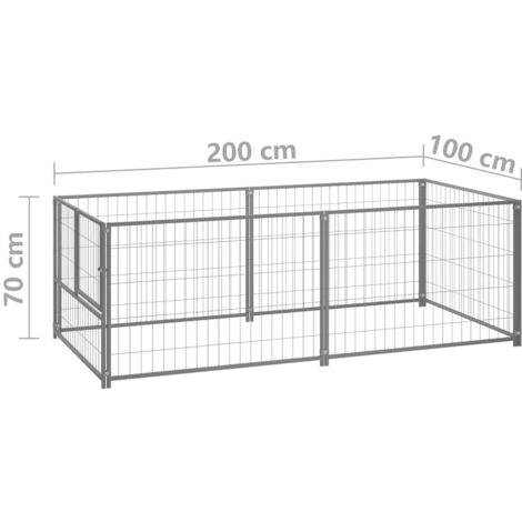 Chenil extérieur cage enclos parc animaux chien argenté 200 x 100 x 70 cm acier