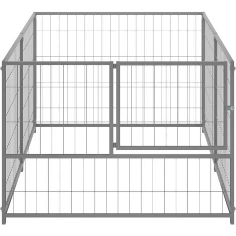 Chenil extérieur cage enclos parc animaux chien argenté 200 x 100 x 70 cm acier