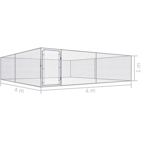 Chenil extérieur cage enclos parc animaux chien extérieur pour chiens acier galvanisé 4 x 4 x 1 m