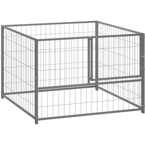 Chenil extérieur cage enclos parc animaux chien argenté 100 x 100 x 70 cm acier