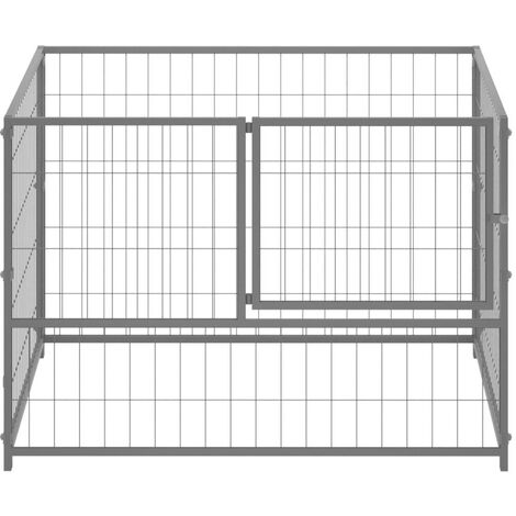 Chenil extérieur cage enclos parc animaux chien argenté 100 x 100 x 70 cm acier