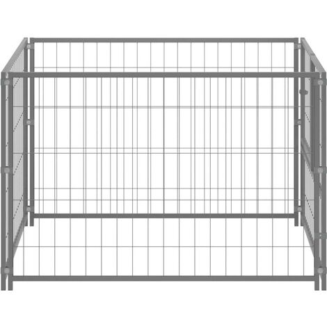 Chenil extérieur cage enclos parc animaux chien argenté 100 x 100 x 70 cm acier