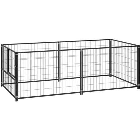 Chenil extérieur cage enclos parc animaux chien noir 200 x 100 x 70 cm acier