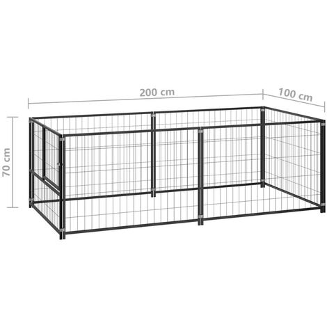 Chenil extérieur cage enclos parc animaux chien noir 200 x 100 x 70 cm acier