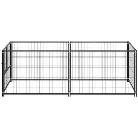 Chenil extérieur cage enclos parc animaux chien noir 200 x 100 x 70 cm acier