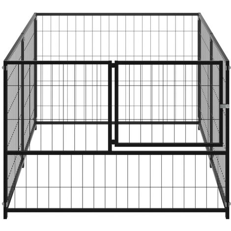 Chenil extérieur cage enclos parc animaux chien noir 200 x 100 x 70 cm acier