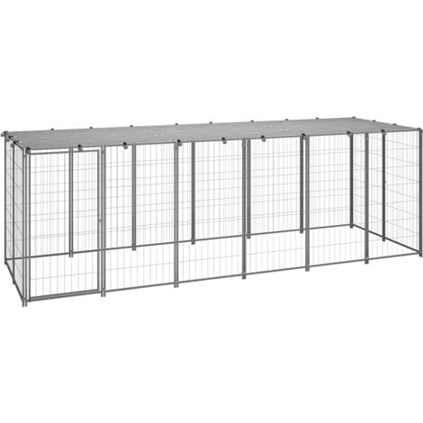 Chenil extérieur cage enclos parc animaux chien argenté 330 x 110 x 110 cm acier