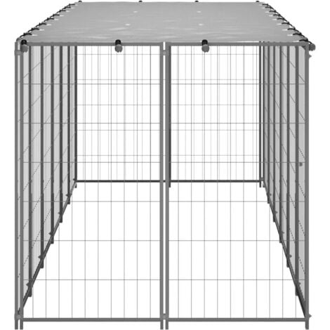 Chenil extérieur cage enclos parc animaux chien argenté 330 x 110 x 110 cm acier