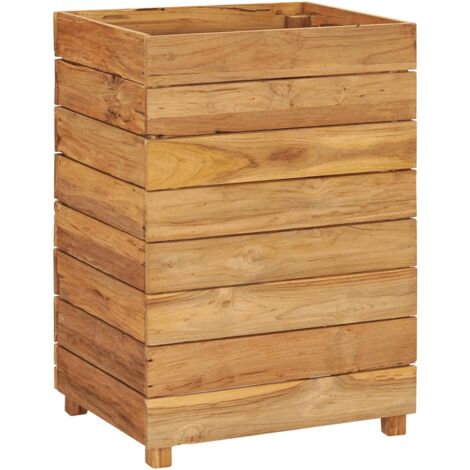 Jardinière lit surélevé plantes fleurs jardin 50 x 40 x 72 cm bois de teck recyclé et acier (1/5)