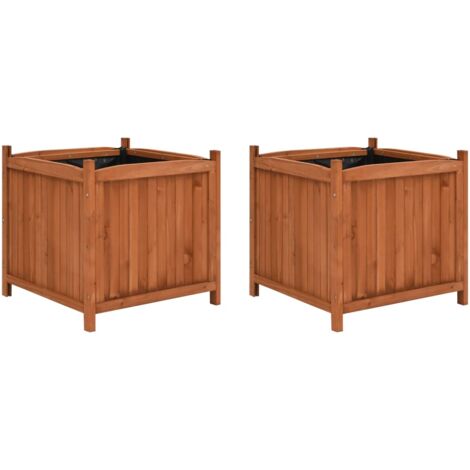 Helloshop26 – Lot de 2 jardinières surélevées 50 x 50 x 50 cm en bois de sapin – Résistantes aux intempéries – Doublure en polyester pour rétention d'humidité (1/5)