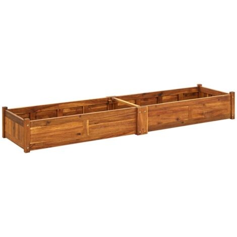 Jardinière lit surélevé plantes fleurs jardin 200 x 50 x 25 cm bois d'acacia (1/5)
